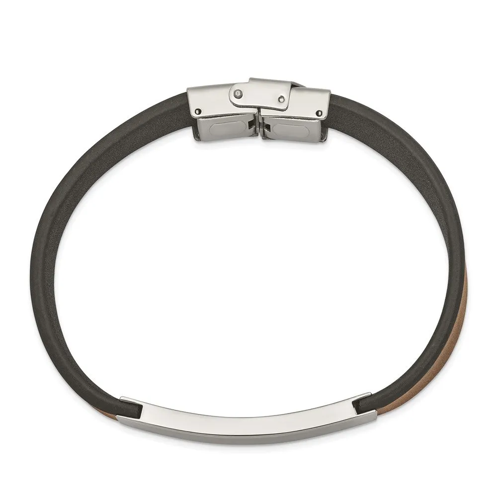 13.5mm Stainless Steel & Leather I.D. Bracelet, 8.25 Inch