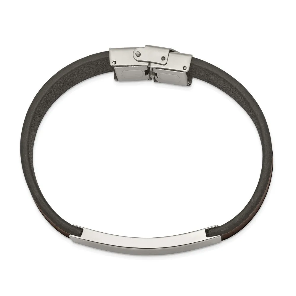 13.5mm Stainless Steel & Leather I.D. Bracelet, 8.25 Inch