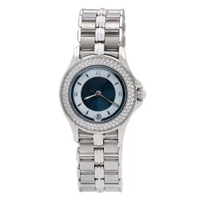 18K White Gold Mauboussin Lady's Round NO140 26mm white and Blue Dial with Diamond Bezel