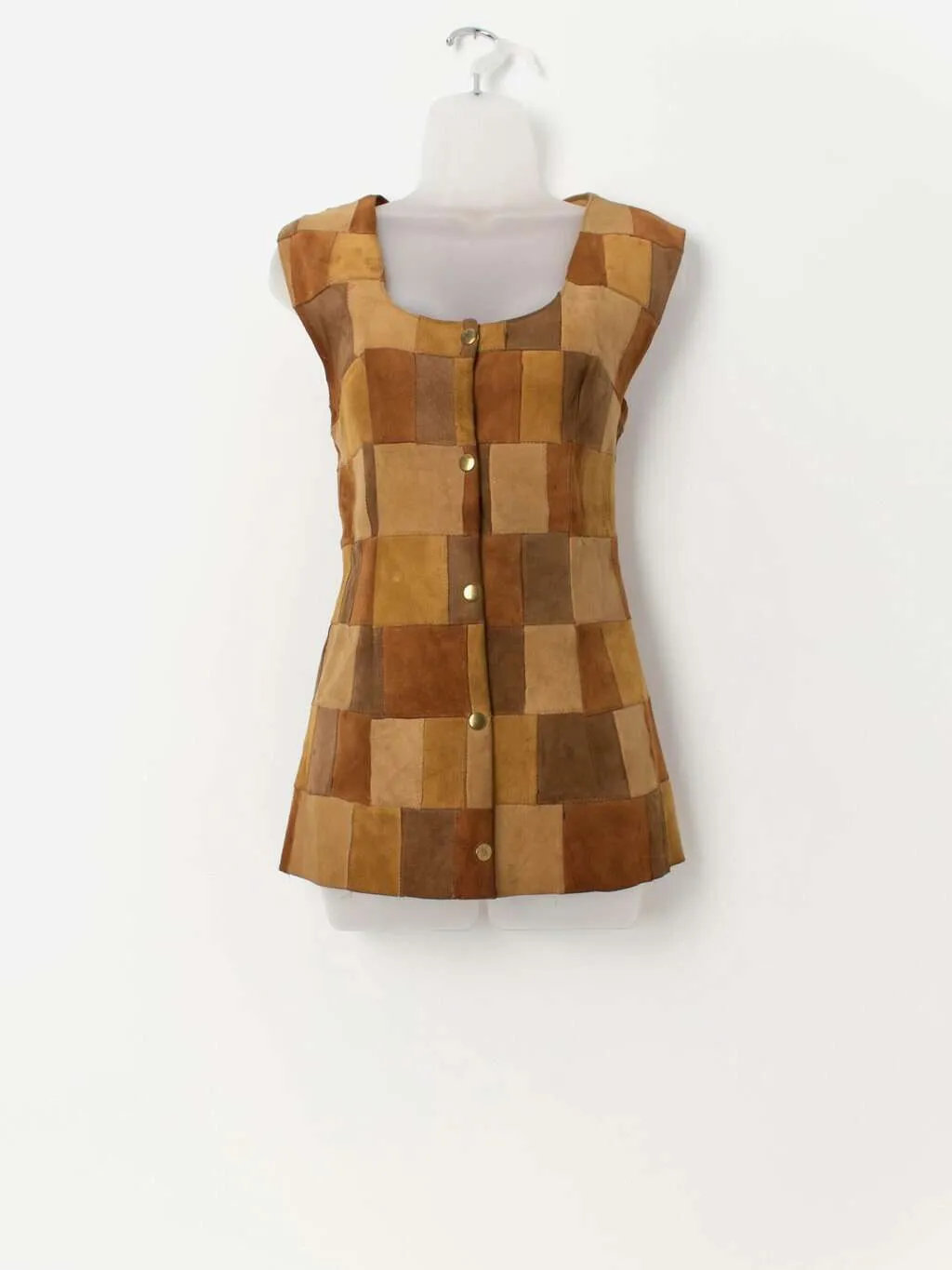 70s vintage tan patchwork suede vest – Medium