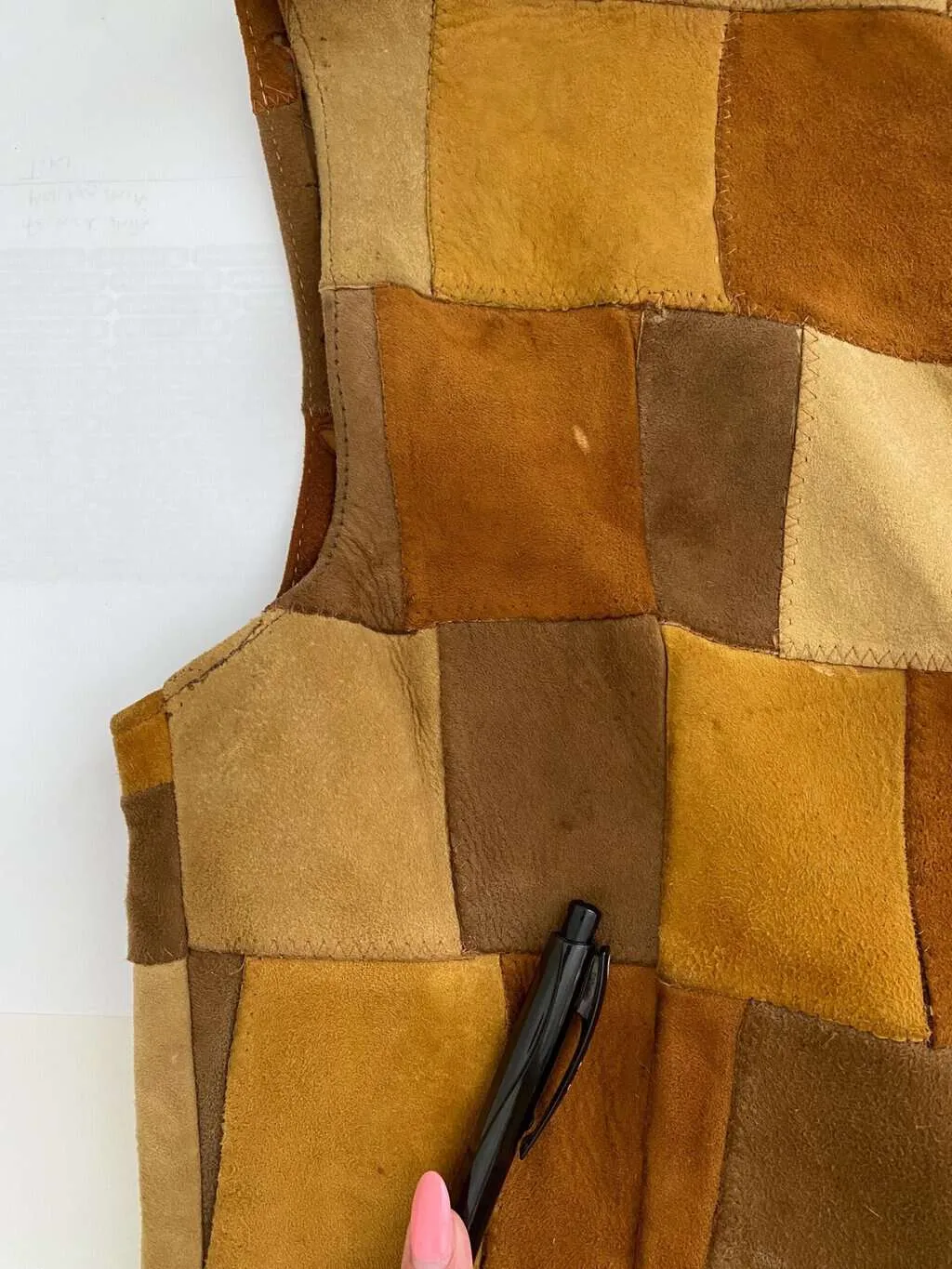 70s vintage tan patchwork suede vest – Medium