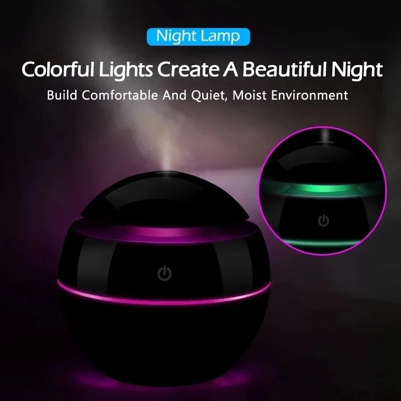 Air Humidifier Ultrasonic USB Aroma Diffuser Wood Grain LED Night