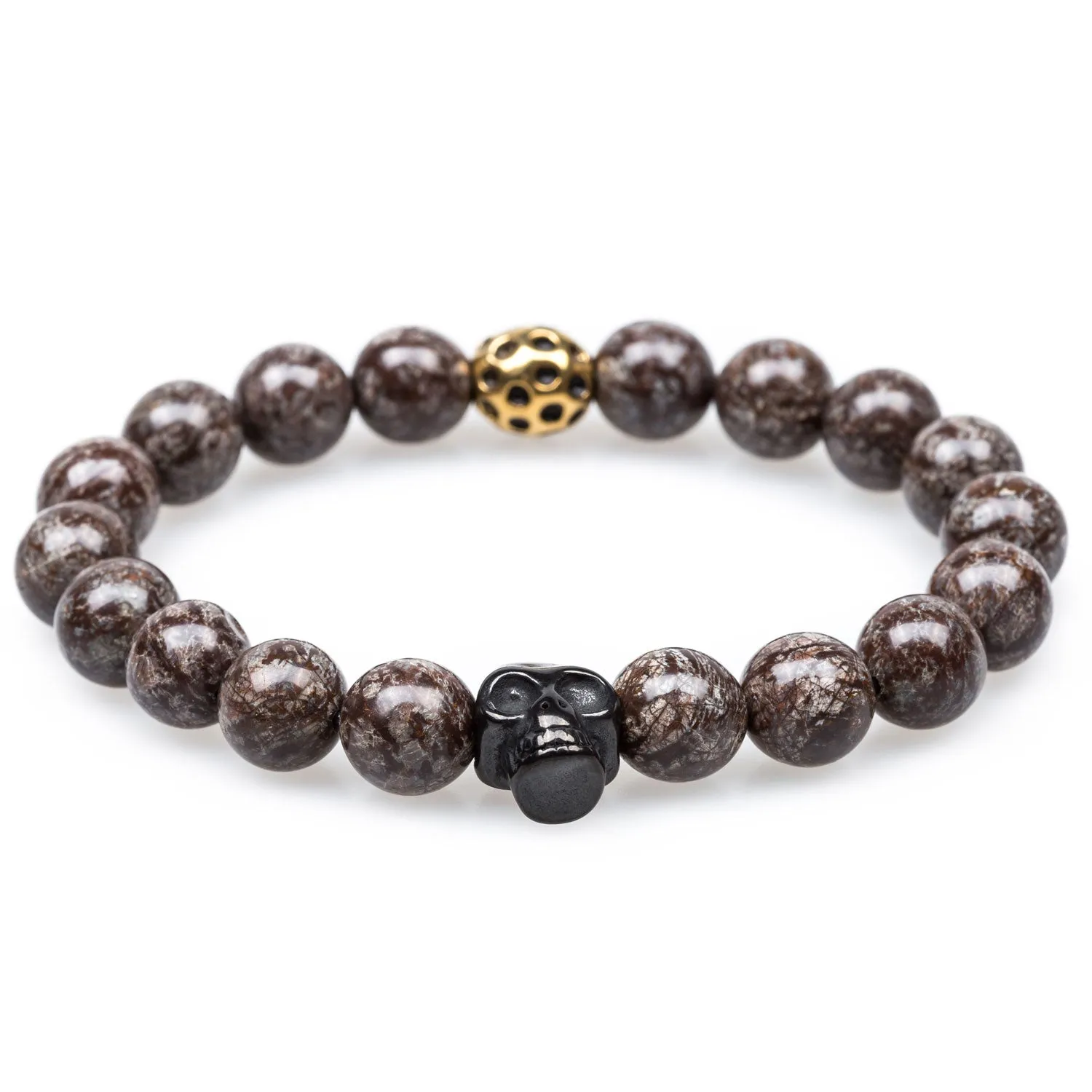 Atticus Brown Charcoal Rutile Black Skull Bracelet