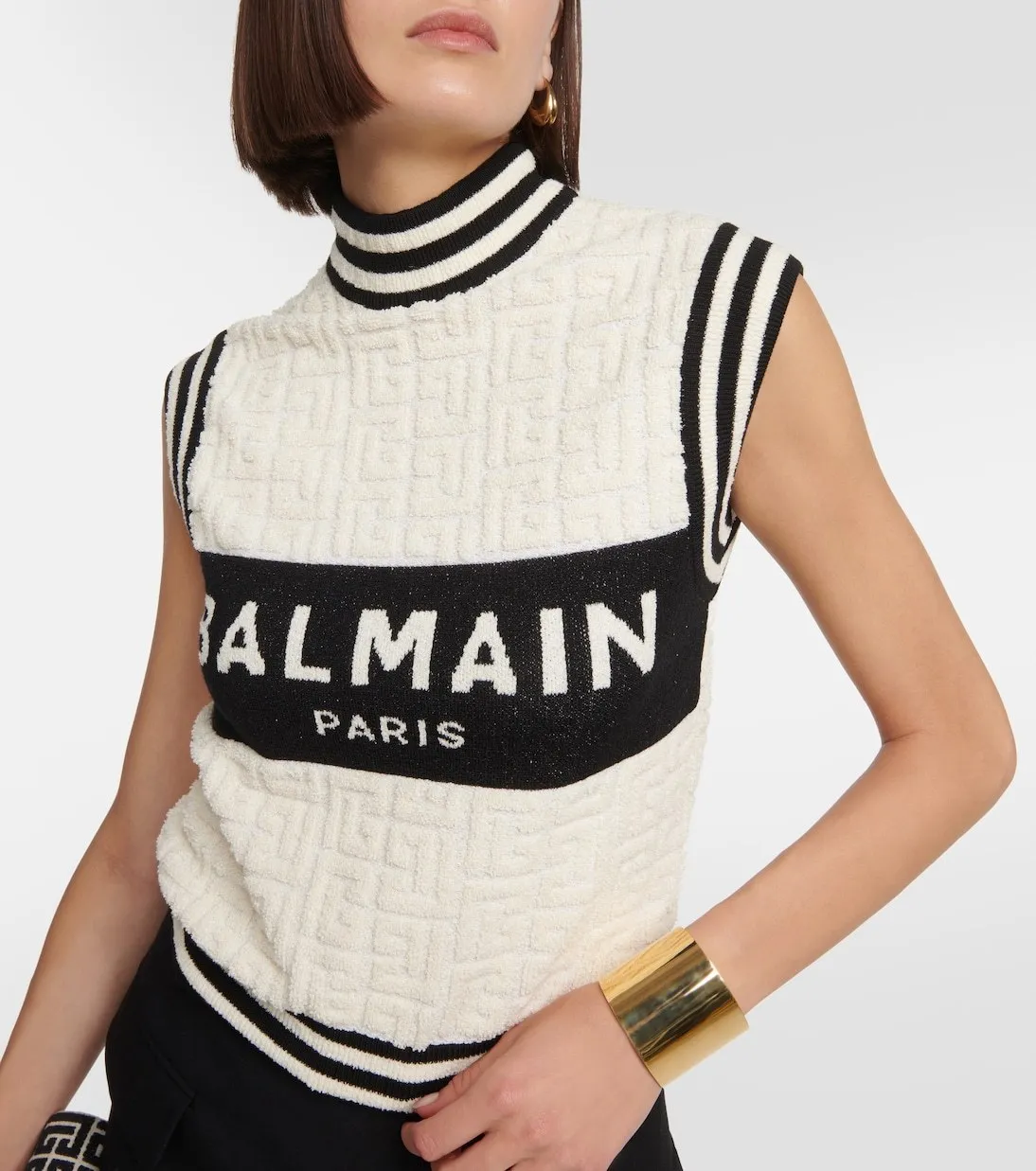 BALMAIN  |Stripes Casual Style Wool Sleeveless Plain Cotton