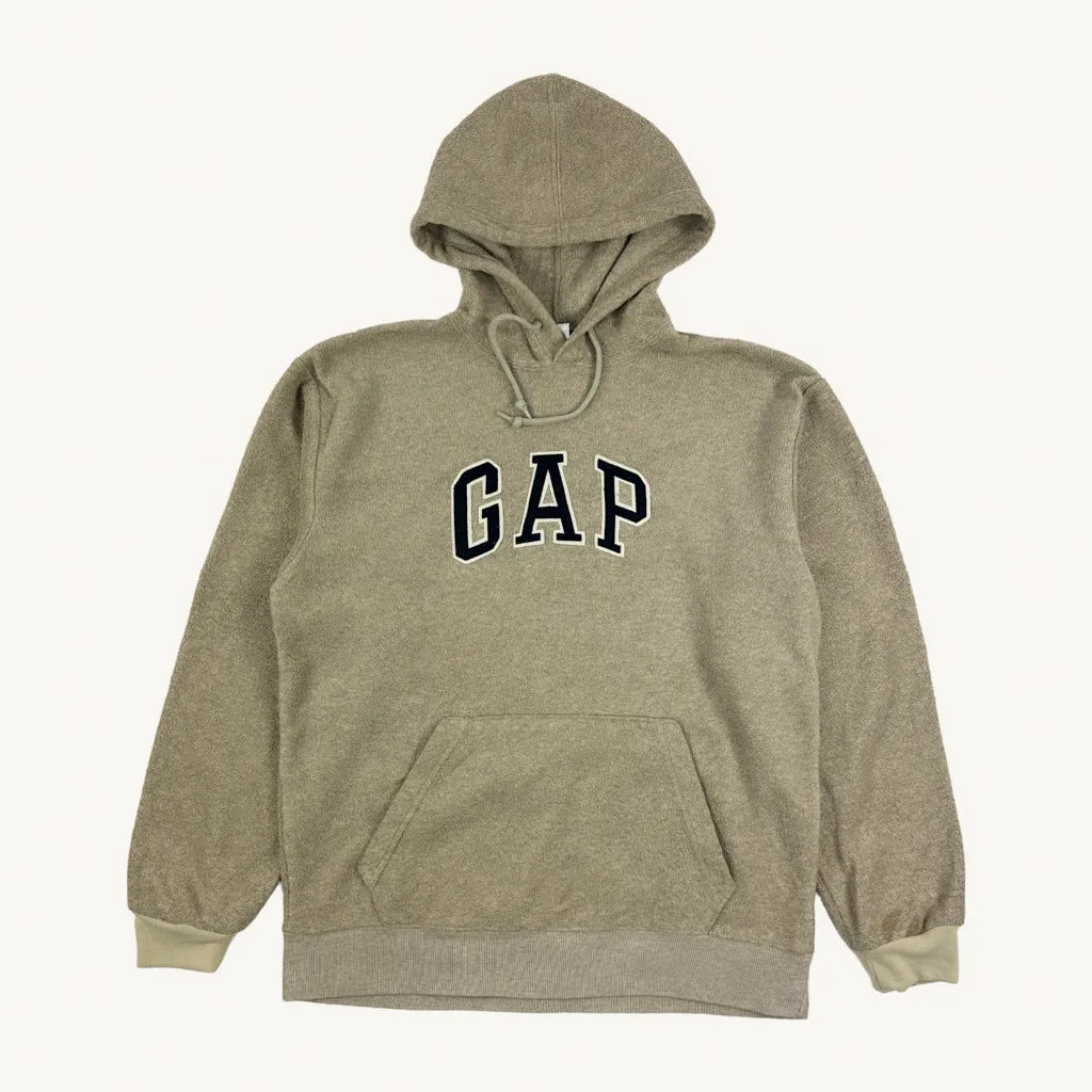 Beige Tan 90s GAP Spellout Hoodie Sweatshirt (S)