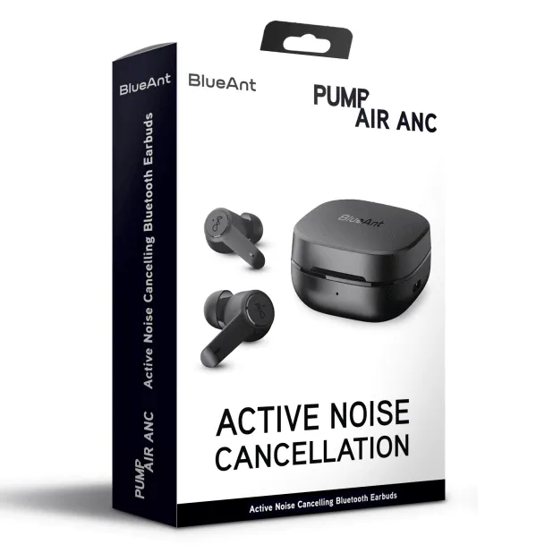 BlueAnt Pump Air Active Noise Cancelling ANC True Wireless Earbuds Earphones Case Headphones Black