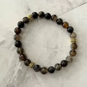 Brown Agate and Gold Beaded Mens Bracelet