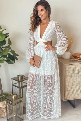 Bubble Sleeve Lace Maxi Dress