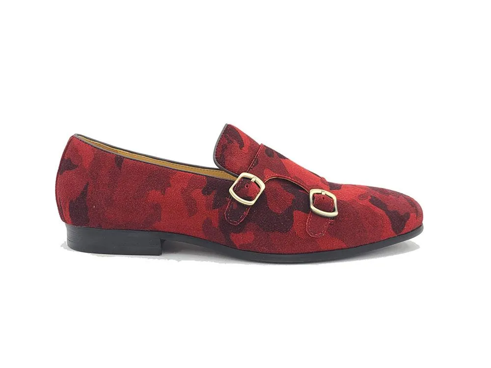 Carrucci Printed Suede Double Monkstrap Shoe Burgundy