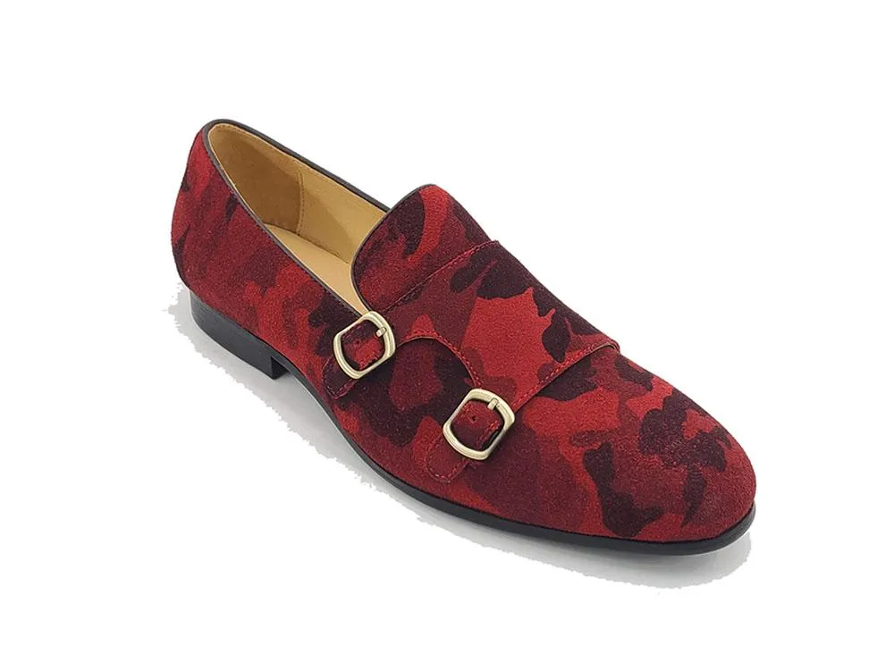 Carrucci Printed Suede Double Monkstrap Shoe Burgundy