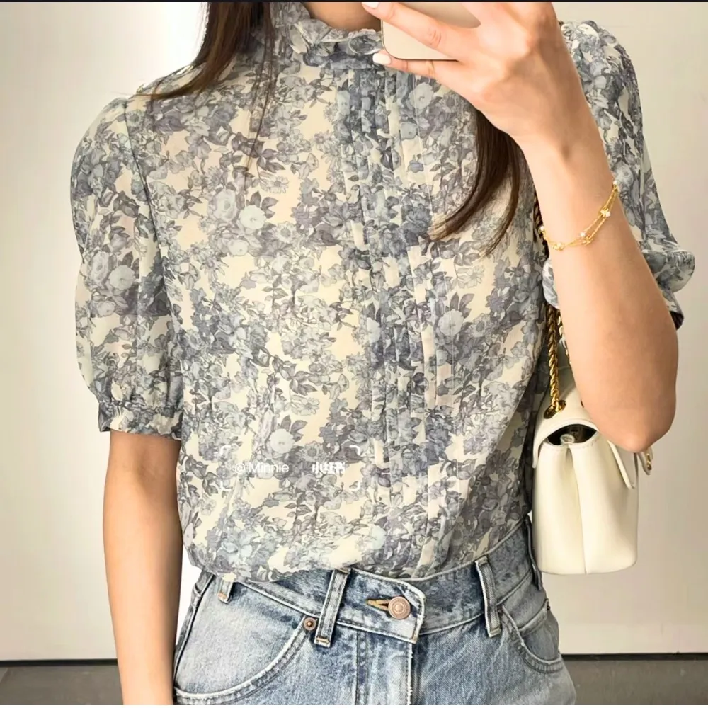 CELINE  |Flower Patterns Casual Style Silk Short Sleeves Party Style