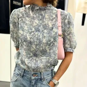 CELINE  |Flower Patterns Casual Style Silk Short Sleeves Party Style