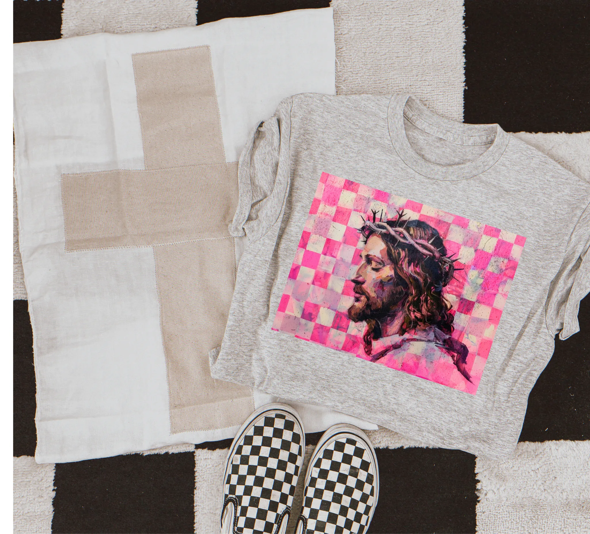 Checkered Pink Jesus tee