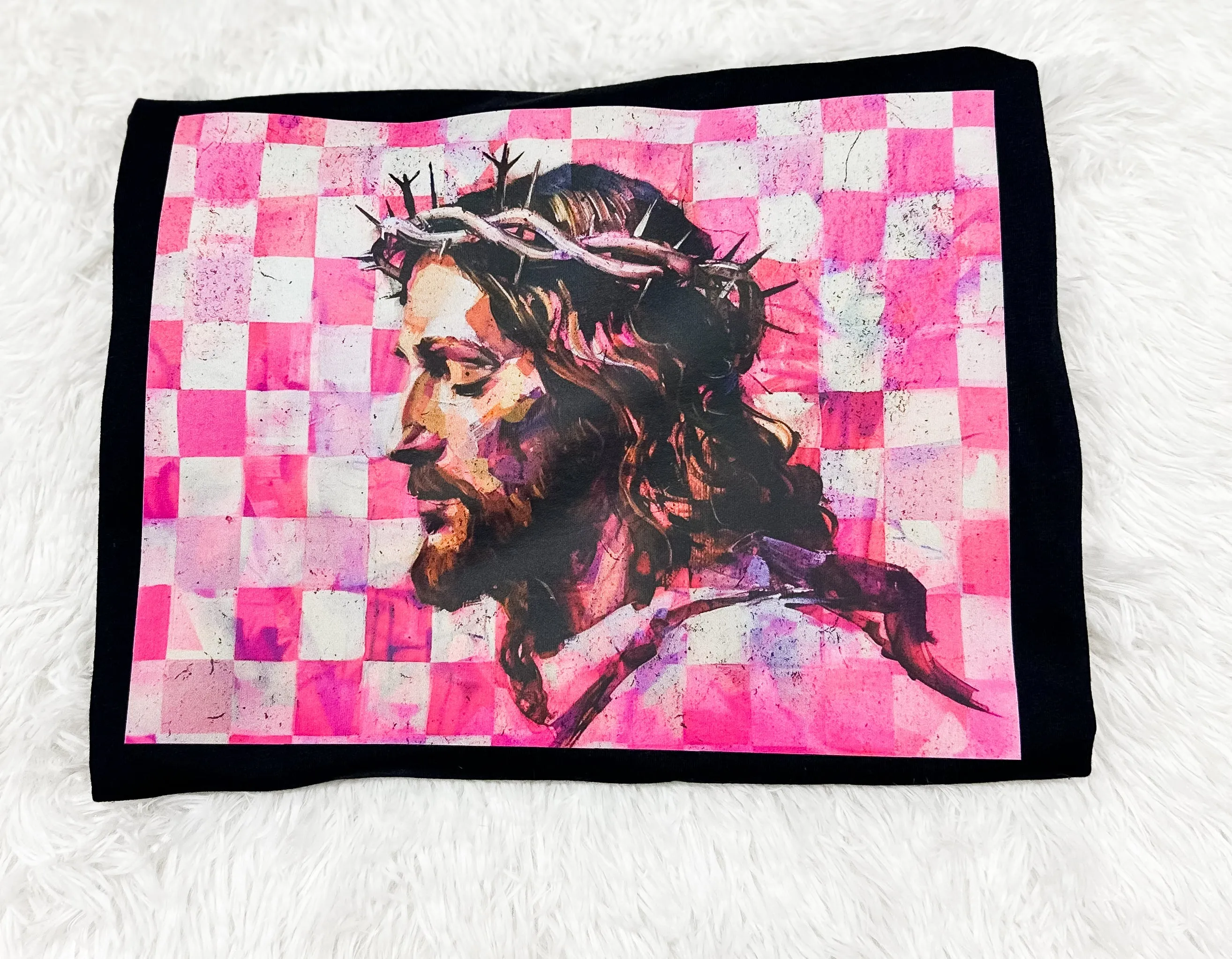 Checkered Pink Jesus tee