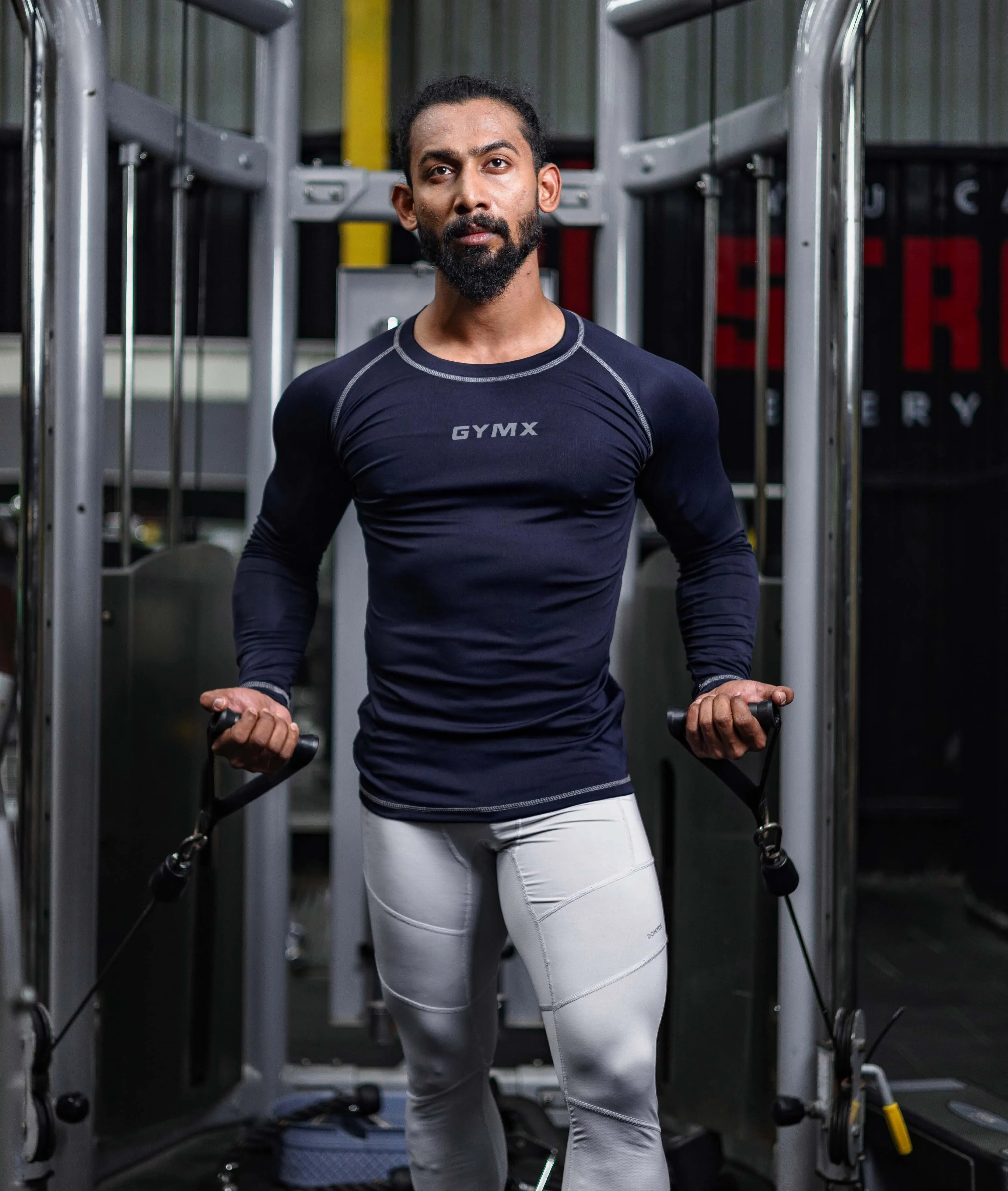 Compression GymX Full Sleeve Tee: Navy Blue