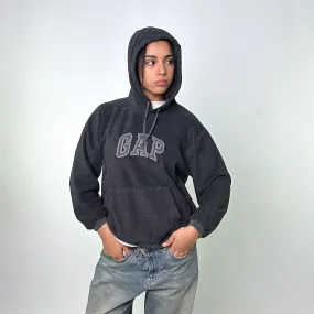 Dark Grey 90s GAP Spellout Fleece Hoodie Sweatshirt (M)