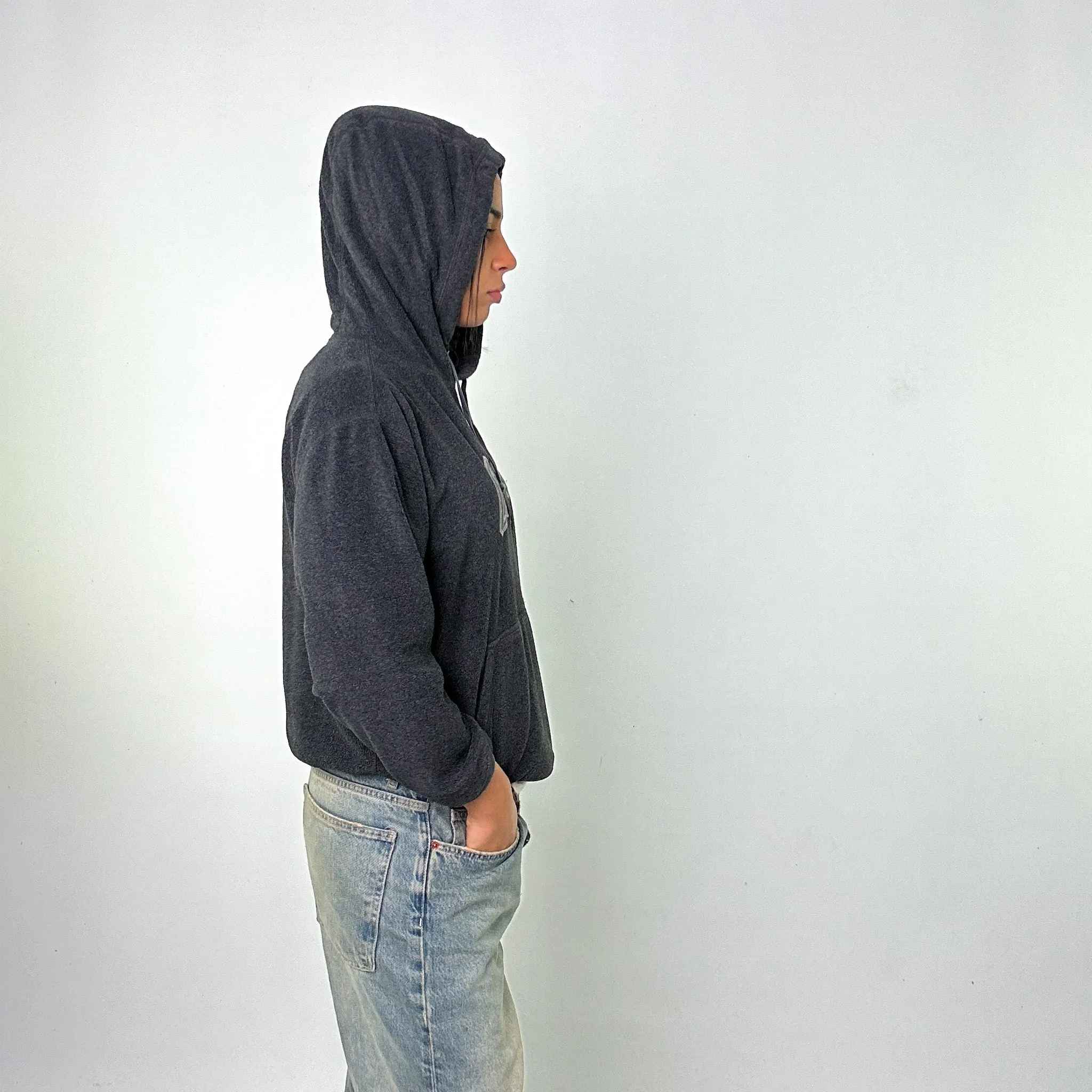 Dark Grey 90s GAP Spellout Fleece Hoodie Sweatshirt (M)