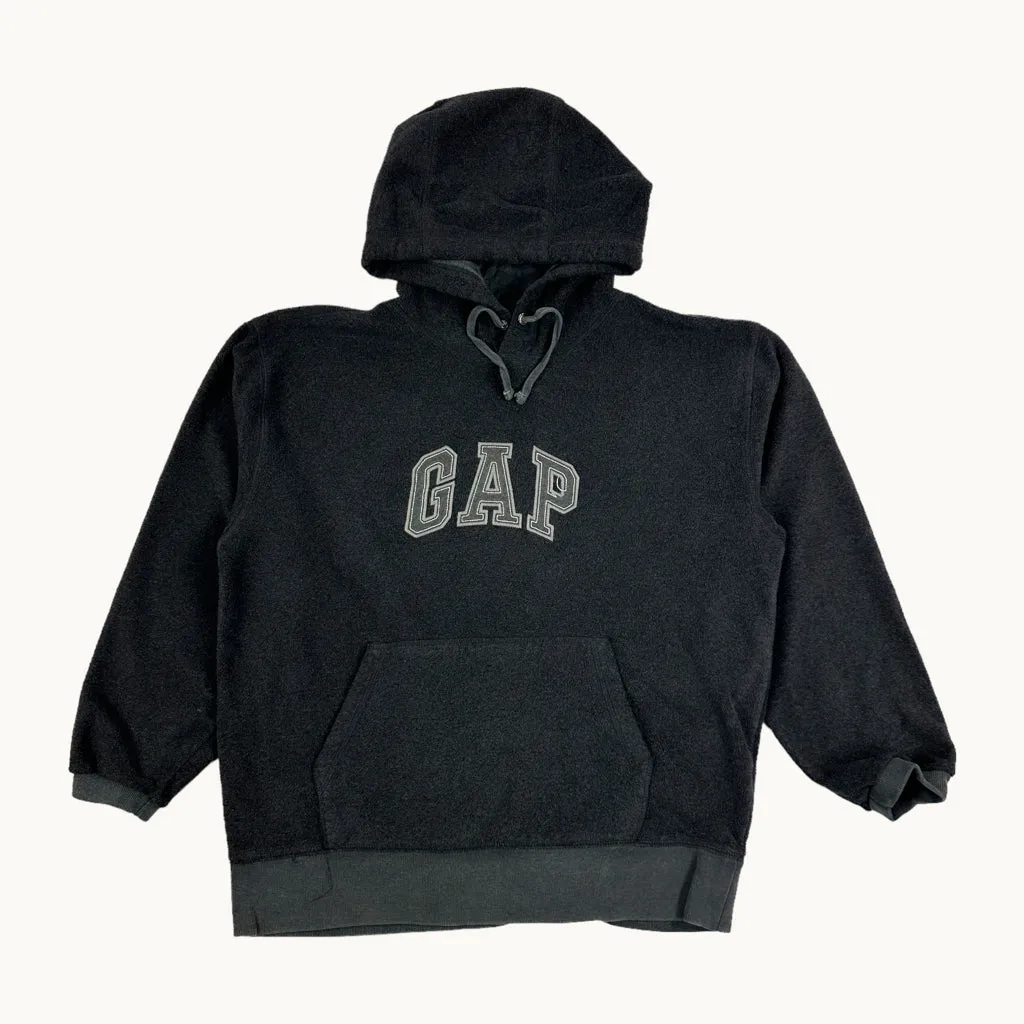 Dark Grey 90s GAP Spellout Fleece Hoodie Sweatshirt (M)