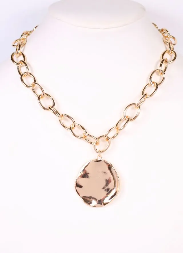 Davy Link Necklace with Circle Charm GOLD