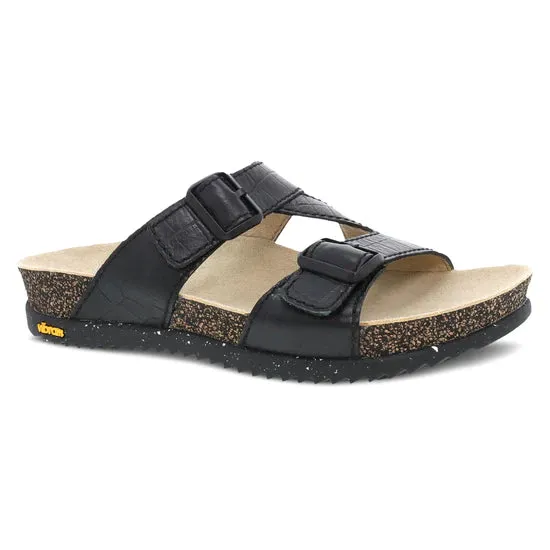  Dayna Two Strap Suede Sandal in Black Croco  