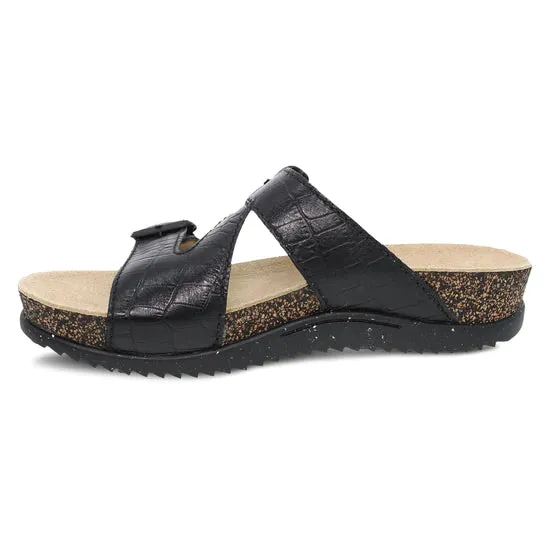  Dayna Two Strap Suede Sandal in Black Croco  