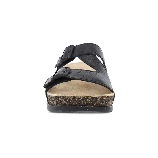  Dayna Two Strap Suede Sandal in Black Croco  