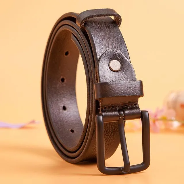 Embossing Brown Genuine Leather Buckle Belt