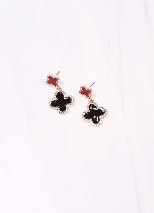 Estelle CZ Two Tone Clover Earring GARNET BLACK