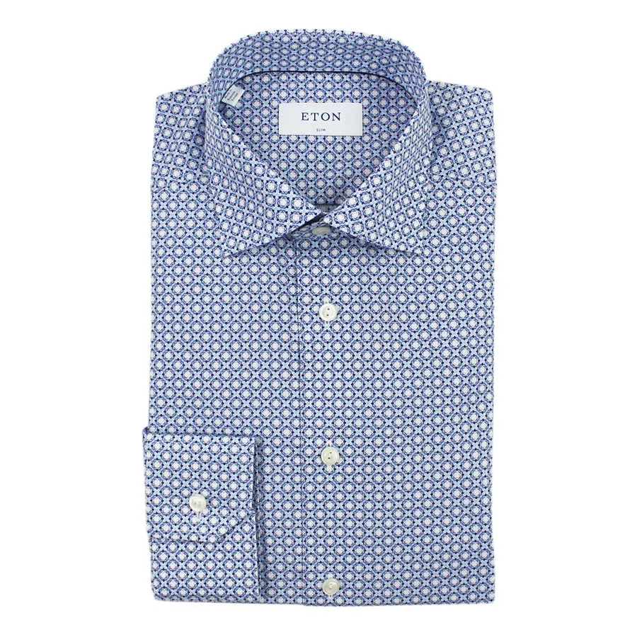 Eton - Slim Fit Geometric Print Shirt in Blue & White