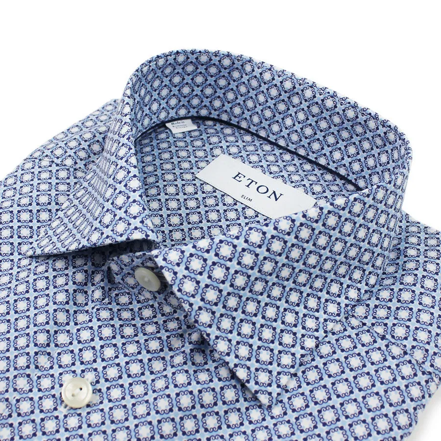 Eton - Slim Fit Geometric Print Shirt in Blue & White