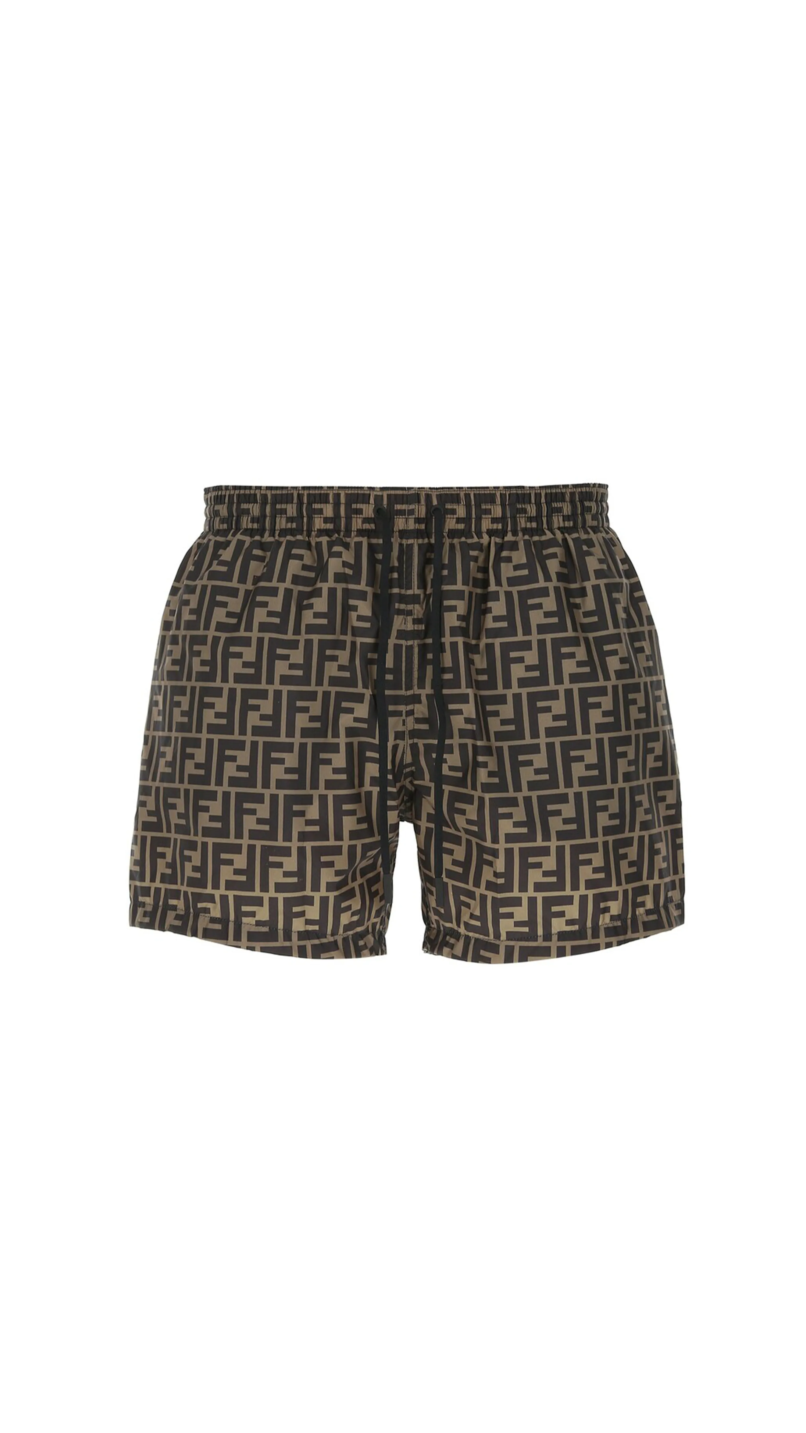 FF Motif Nylon Swim Shorts - Brown