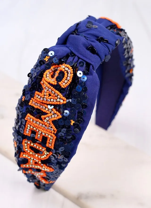 Game Day Sequin Headband NAVY ORANGE