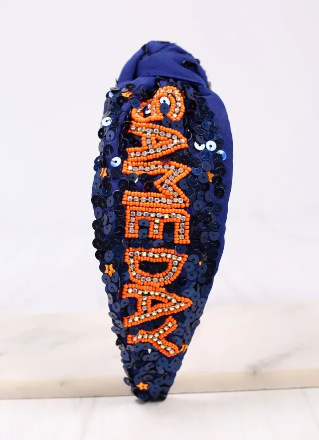 Game Day Sequin Headband NAVY ORANGE