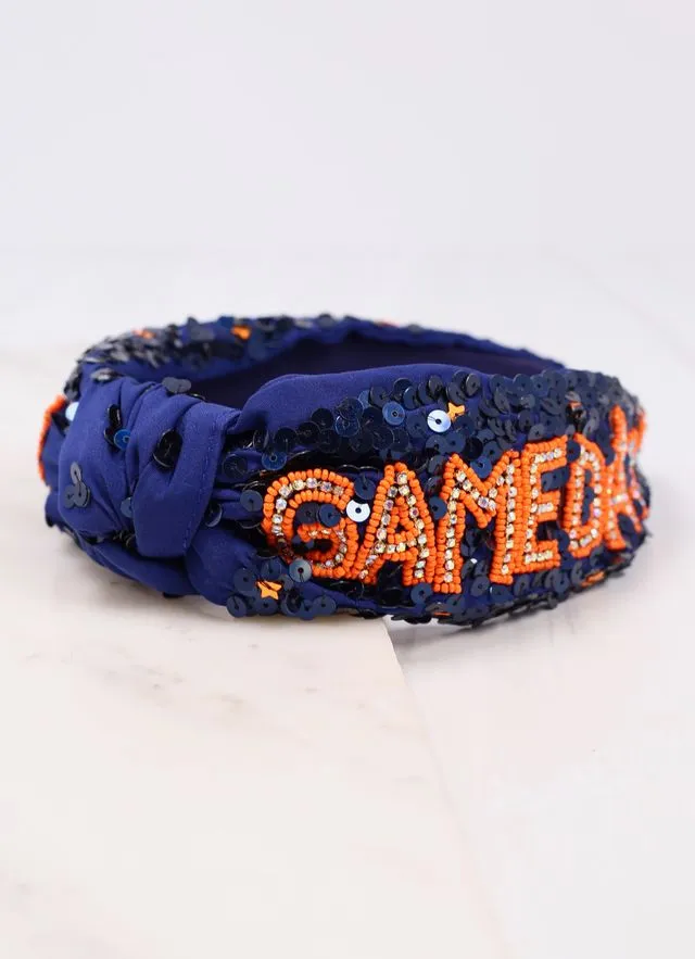 Game Day Sequin Headband NAVY ORANGE