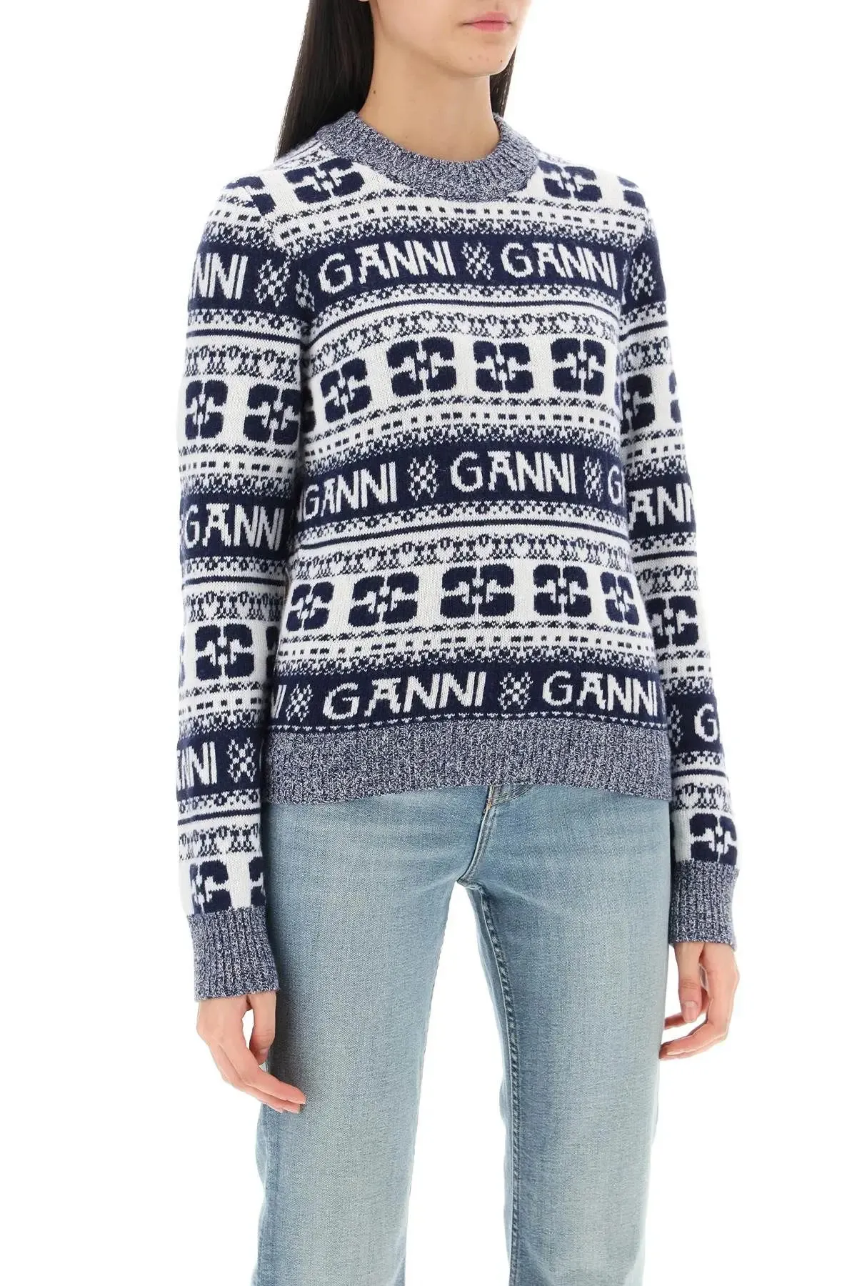 Ganni  |Crew Neck Monogram Casual Style Unisex Wool Blended Fabrics