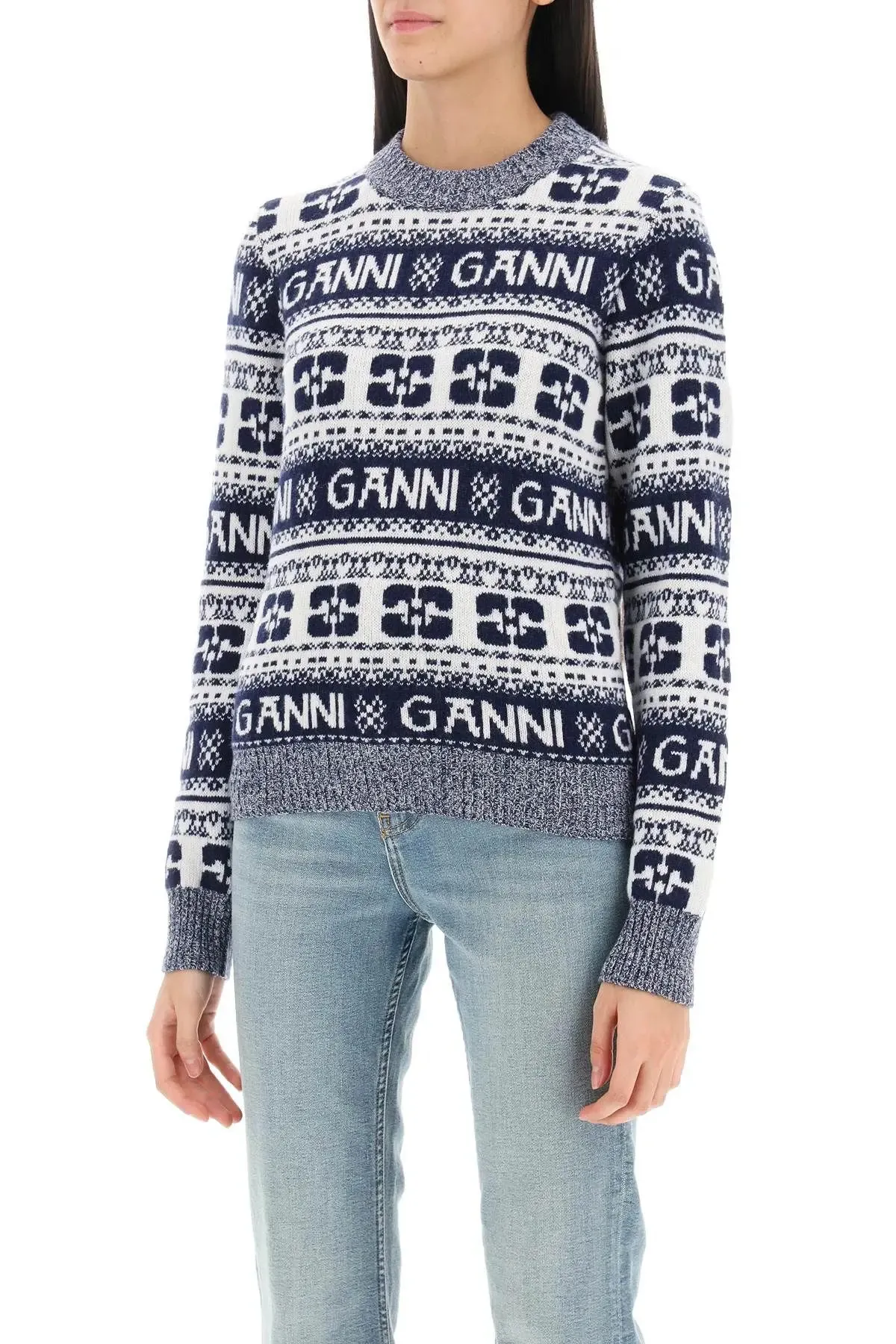 Ganni  |Crew Neck Monogram Casual Style Unisex Wool Blended Fabrics