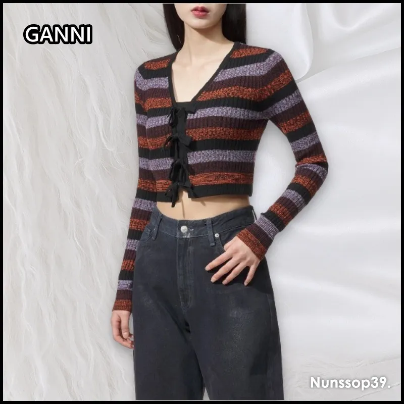 Ganni  |Stripes Casual Style Wool Street Style Long Sleeves Plain