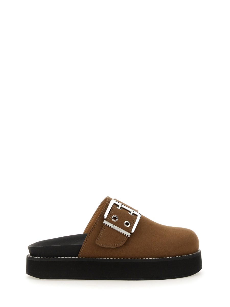 GANNI    WOMEN'S SUEDE BUCKLE SABOTS