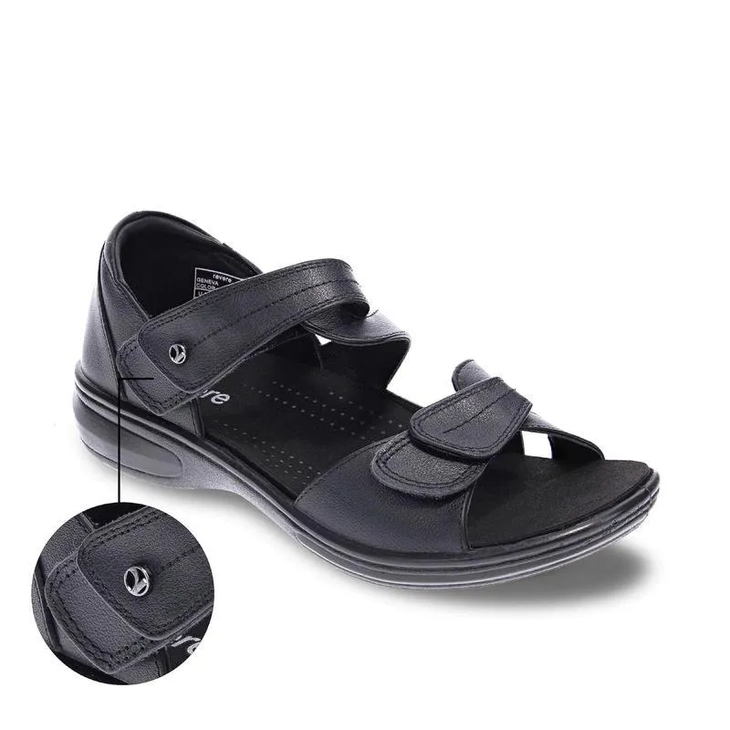  Geneva Strappy Adjustable Sandal in Black Leather  