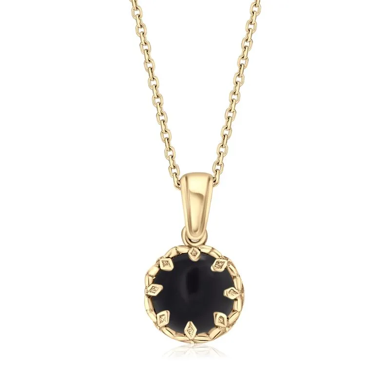 Gold Plated Round Pendant Inlaid with Onyx