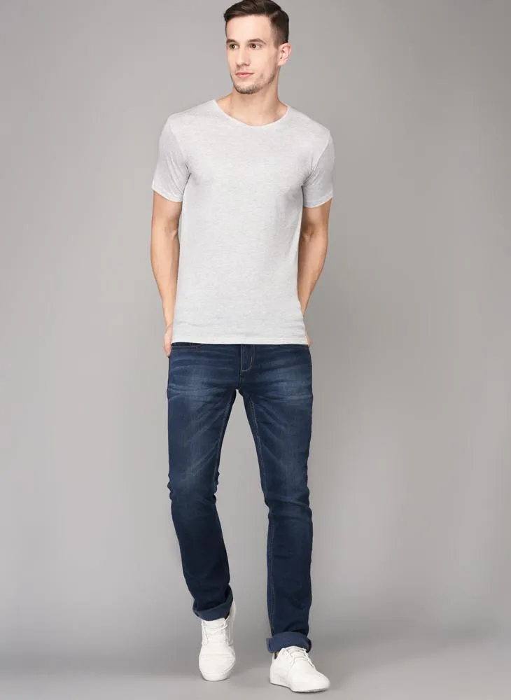 Grey Textured Round Neck T-shirt