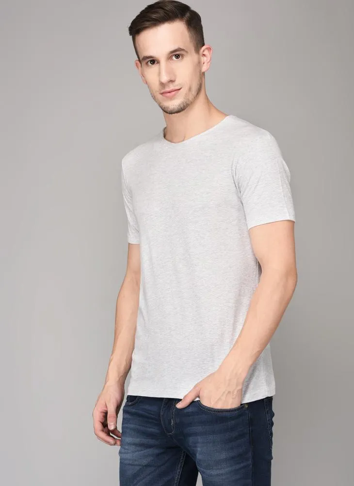 Grey Textured Round Neck T-shirt