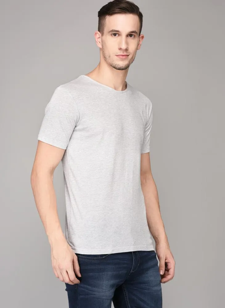 Grey Textured Round Neck T-shirt