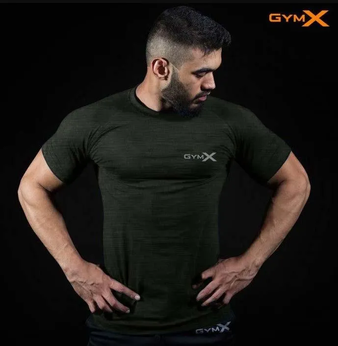 GymX Olive Green Line pattern Tee - Sale