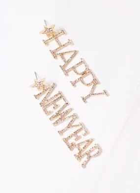 Happy New Year CZ Earring GOLD