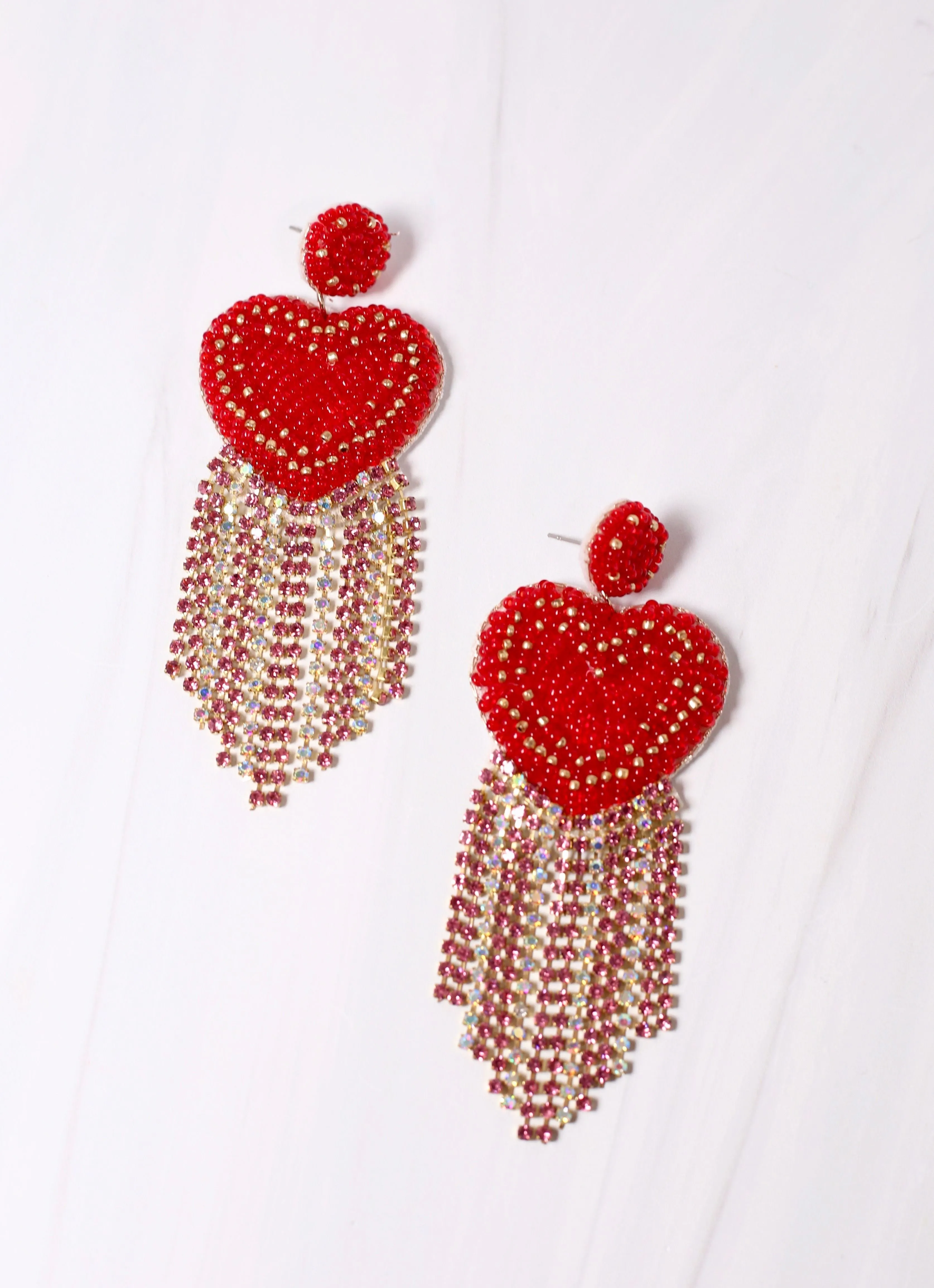 Hearts Afire Fringe Earring RED