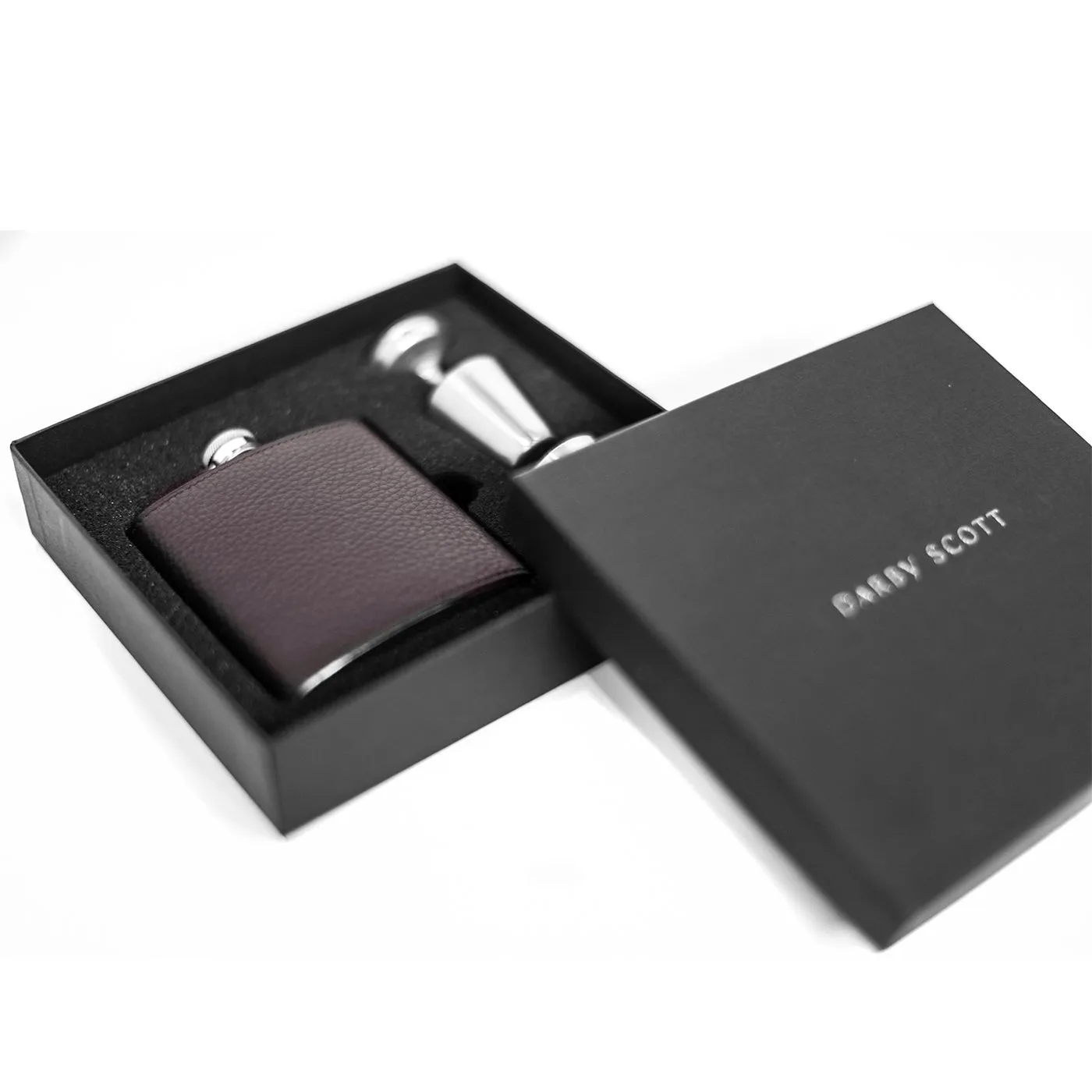 Hip Flask Gift Set, 6 Oz, Espresso Brown Leather