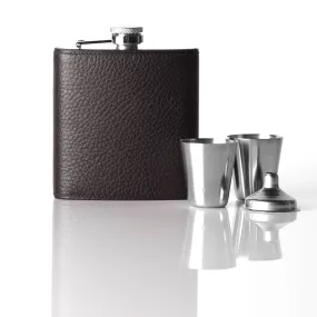 Hip Flask Gift Set, 6 Oz, Espresso Brown Leather