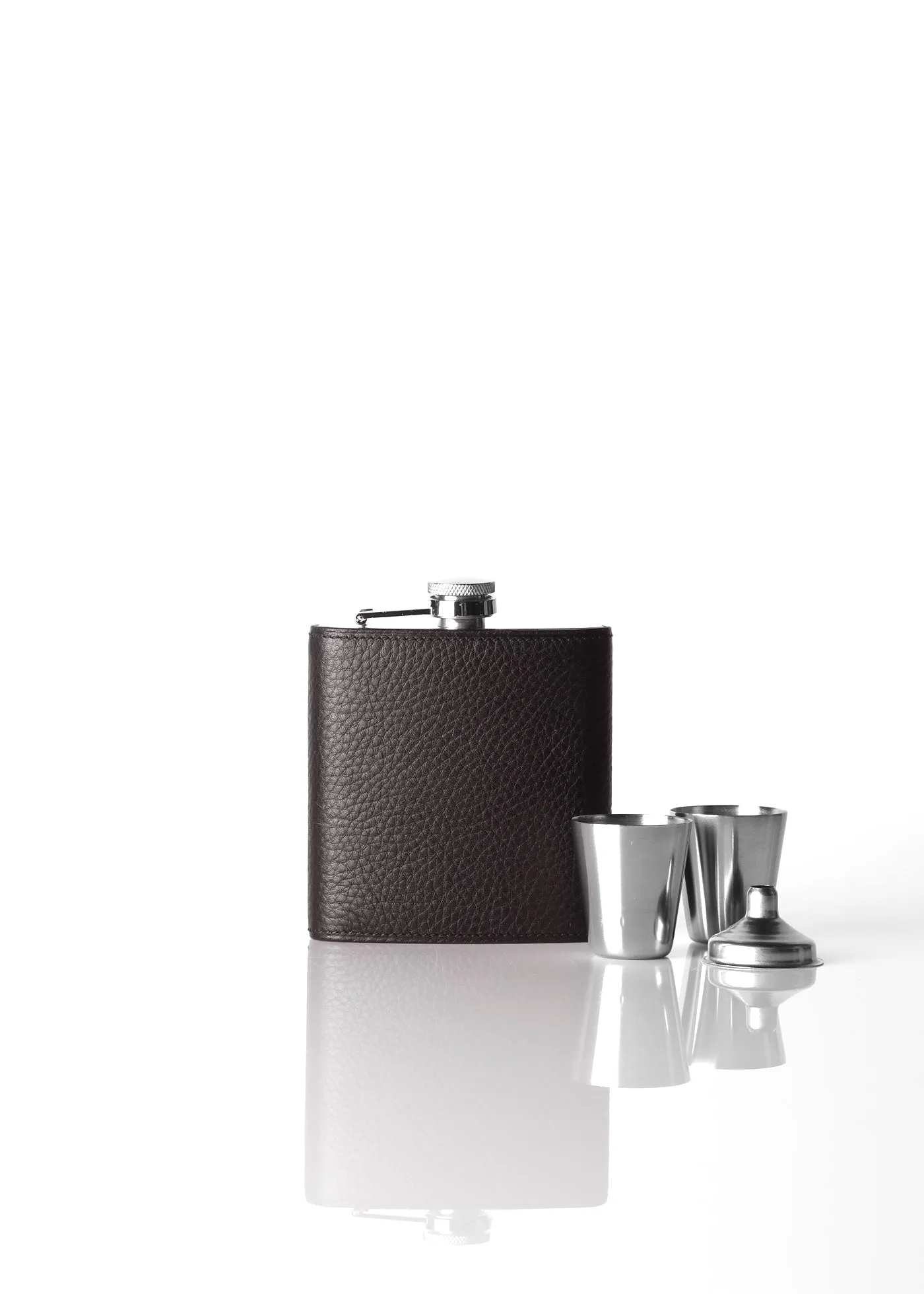 Hip Flask Gift Set, 6 Oz, Espresso Brown Leather