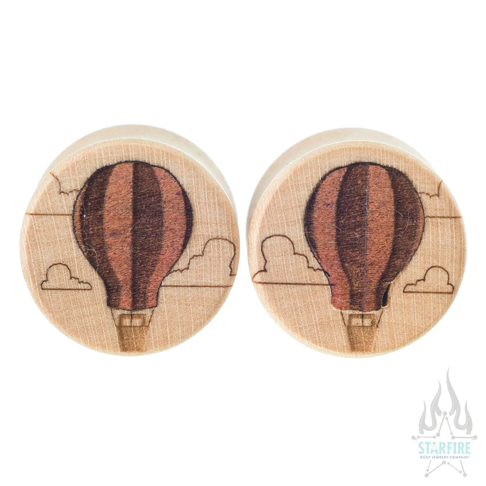 Hot Air Balloon Wood Inlay Plugs